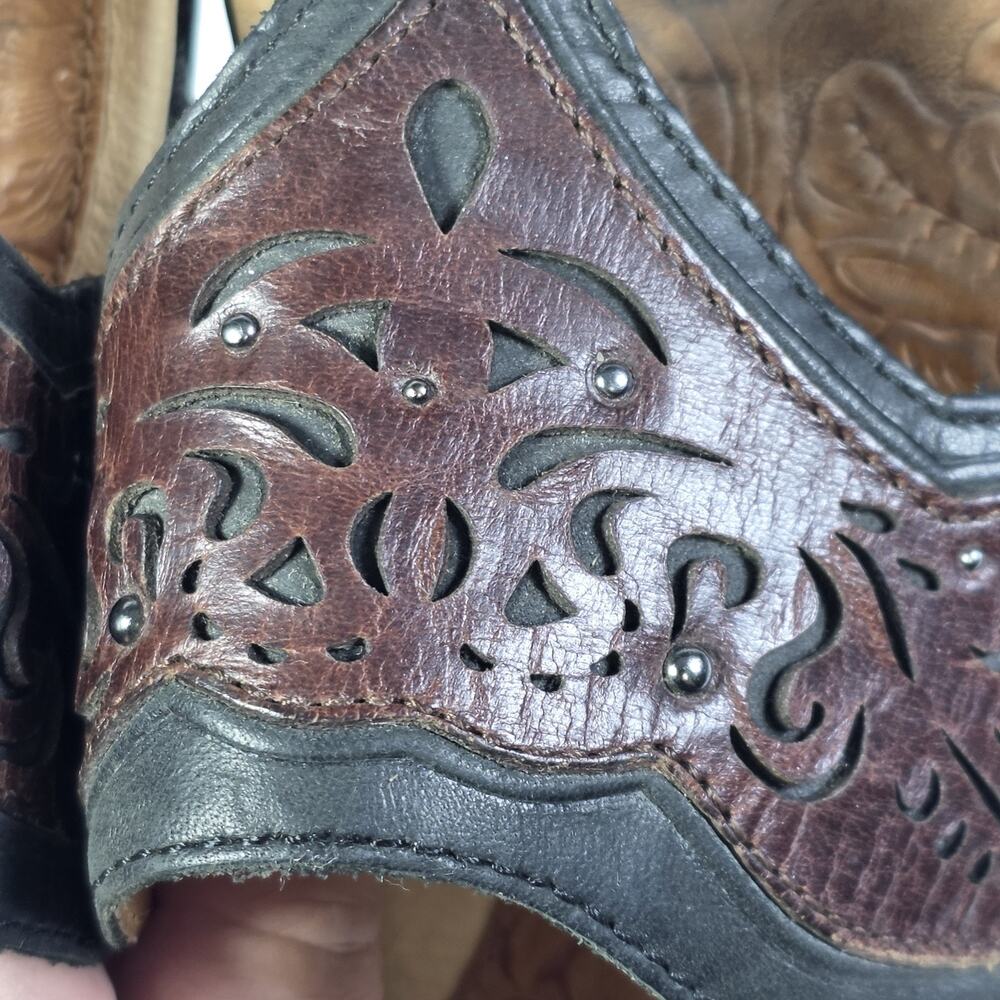 Ariat Womens Sandals Thong Flip Flop Size 9B Brown Leather Embossed Slip On - Picture 10 of 12